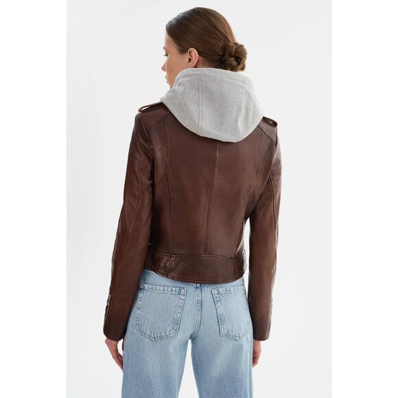 LAMARQUE HOLY Leather Biker Jacket with Removable Hood - Picture 6 of 13